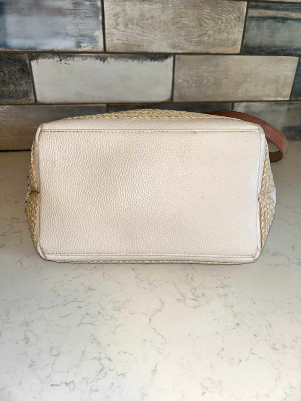 The Sak White Leather Shoulder Bag with Pink Embroidered Trim and Tan Braiding - Picture 11 of 16